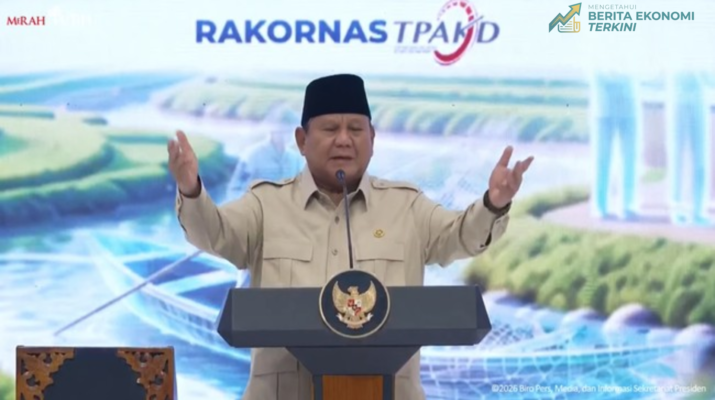 Prabowo Subianto membahas ekonomi Indonesia dalam Rakornas TPAKD 2026 di Jakarta