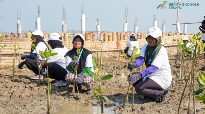 Peserta program BRI Peduli menanam bibit mangrove di pesisir Timbulsloko, Demak